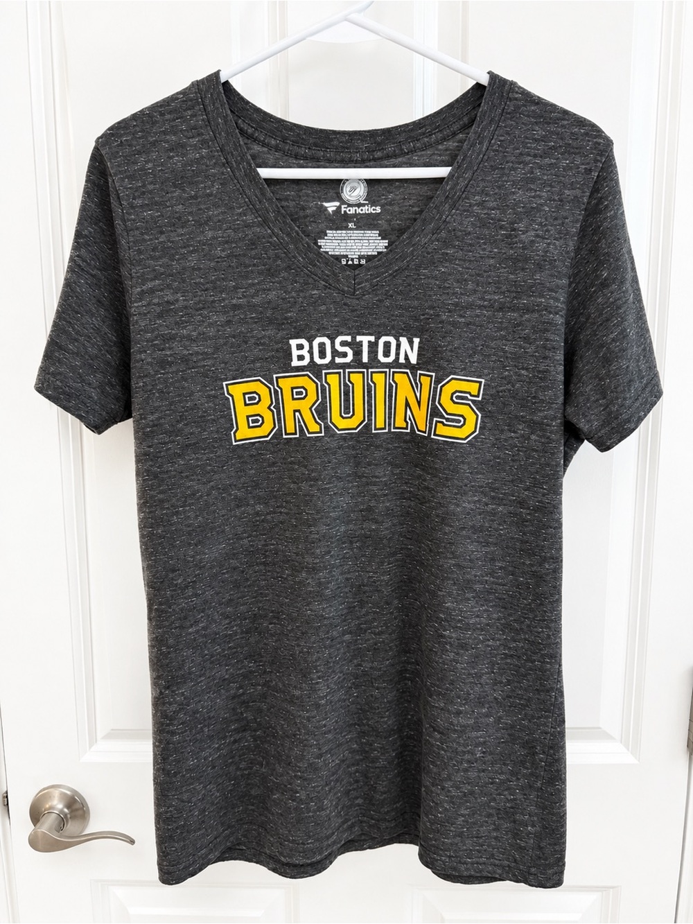 Fanatics Boston Bruins Women's V-Neck Tee - Charcoal & Yellow